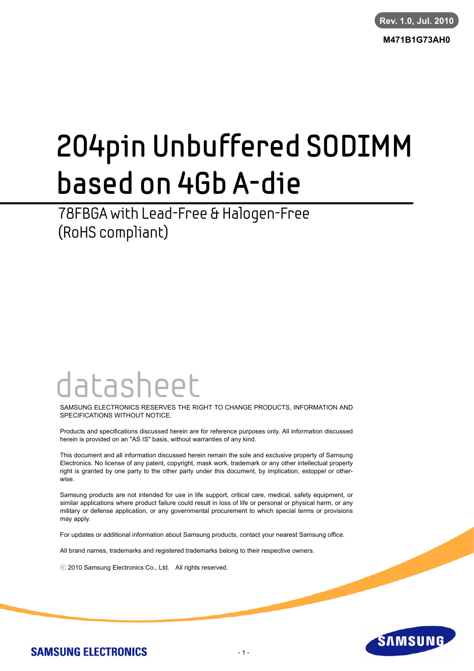 Samsung M471B1G73AH0 User Manual | 31 pages
