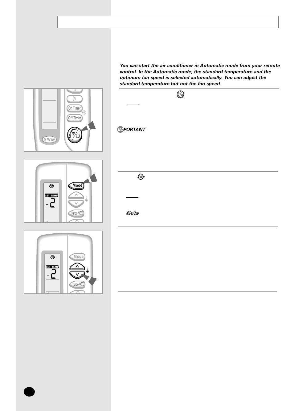 Selecting the automatic operating mode | Samsung AMF09C2E User Manual | Page 10 / 24