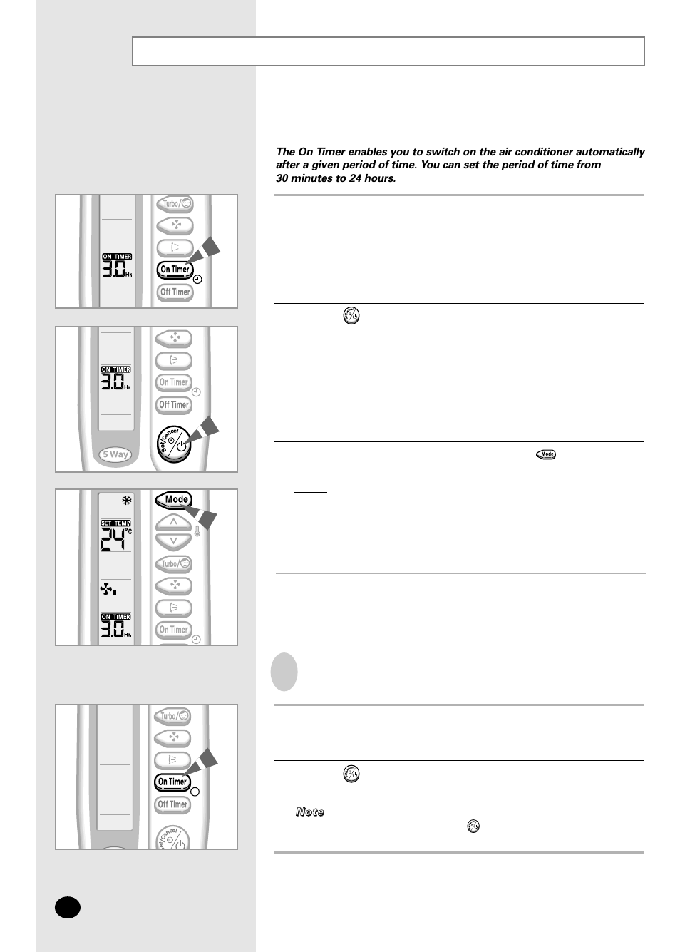 Setting the on timer | Samsung AMF09C2E User Manual | Page 16 / 24