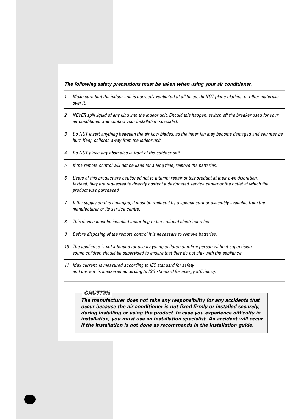 Safety precautions | Samsung AMF09C2E User Manual | Page 2 / 24