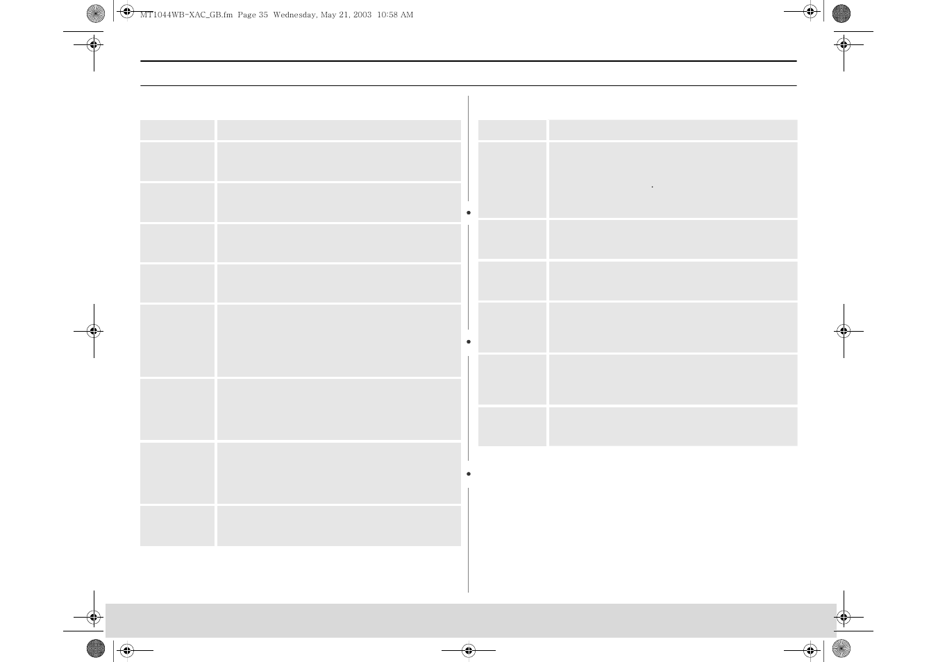 Quick reference | Samsung MT1044CB User Manual | Page 35 / 36