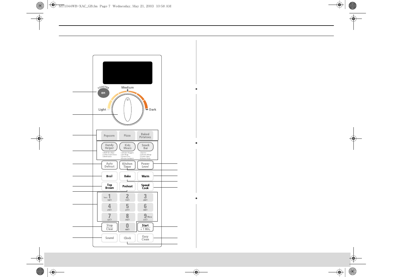 Control panel buttons, Your new toast & bake microwave oven | Samsung MT1044CB User Manual | Page 7 / 36