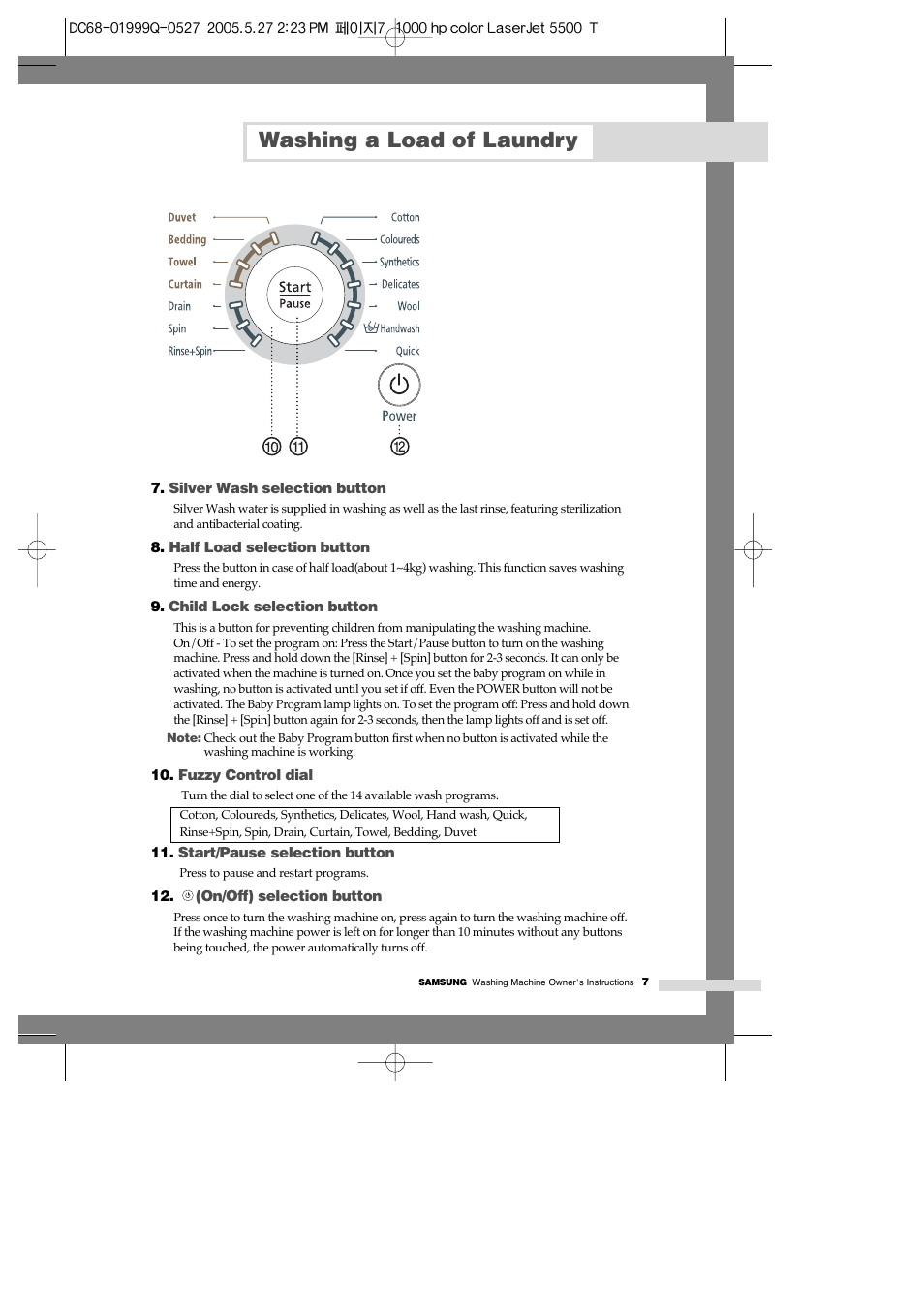 Washing a load of laundry | Samsung J1460A(V/S) User Manual | Page 9 / 22