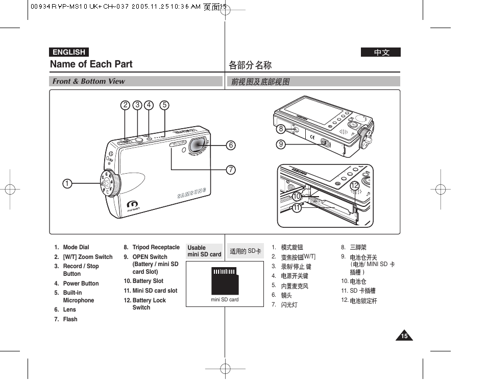 Name of each part | Samsung VP - MS12(BL) User Manual | Page 15 / 156
