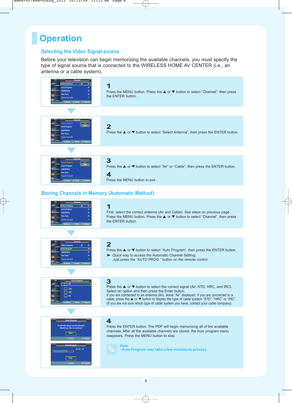 Operation, Selecting the video signal-source | Samsung HP-P5091 User Manual | Page 8 / 12