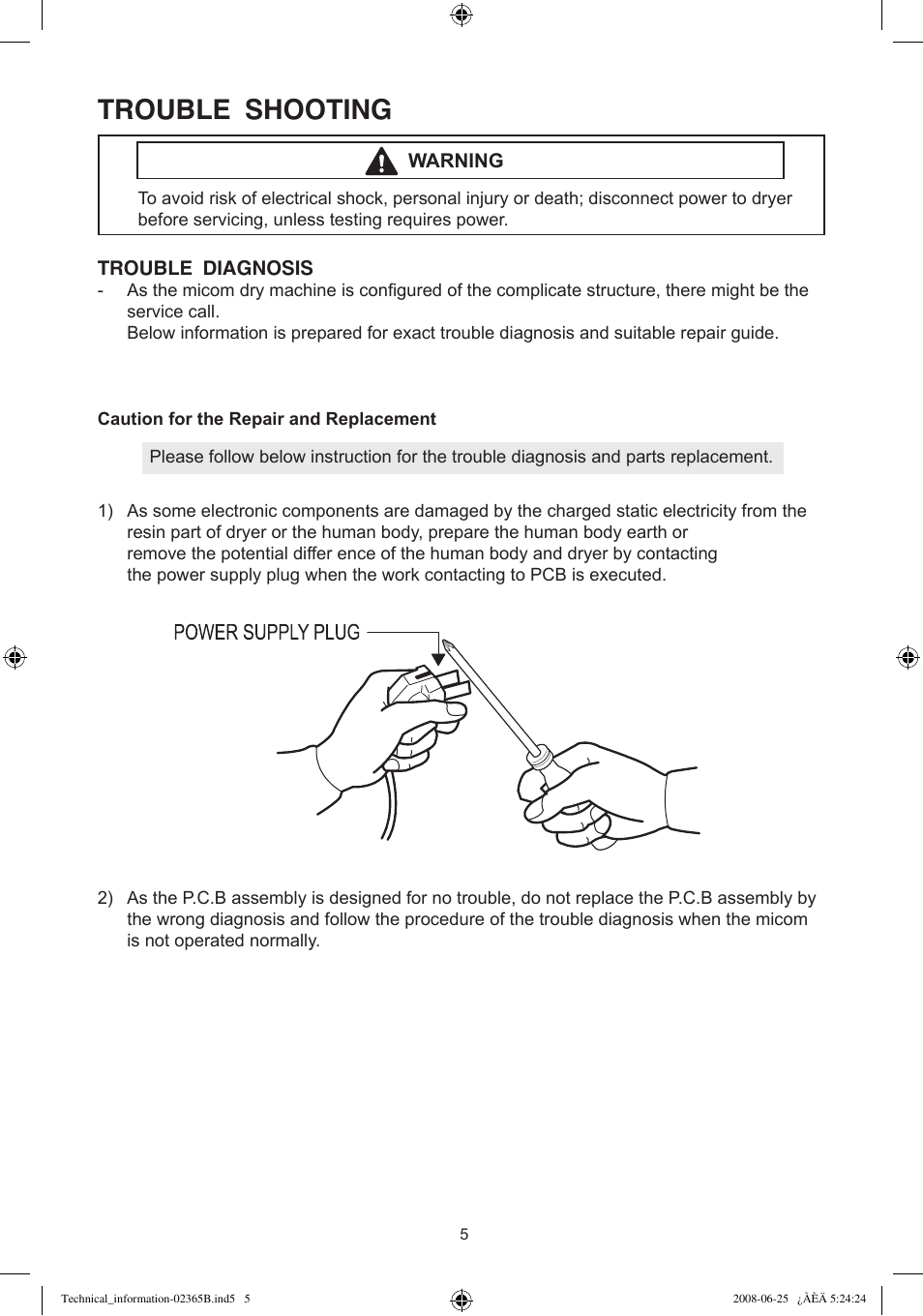 Trouble shooting | Samsung DV438. User Manual | Page 5 / 12