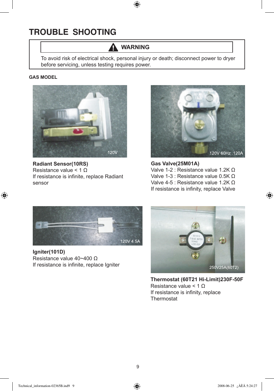 Trouble shooting | Samsung DV438. User Manual | Page 9 / 12