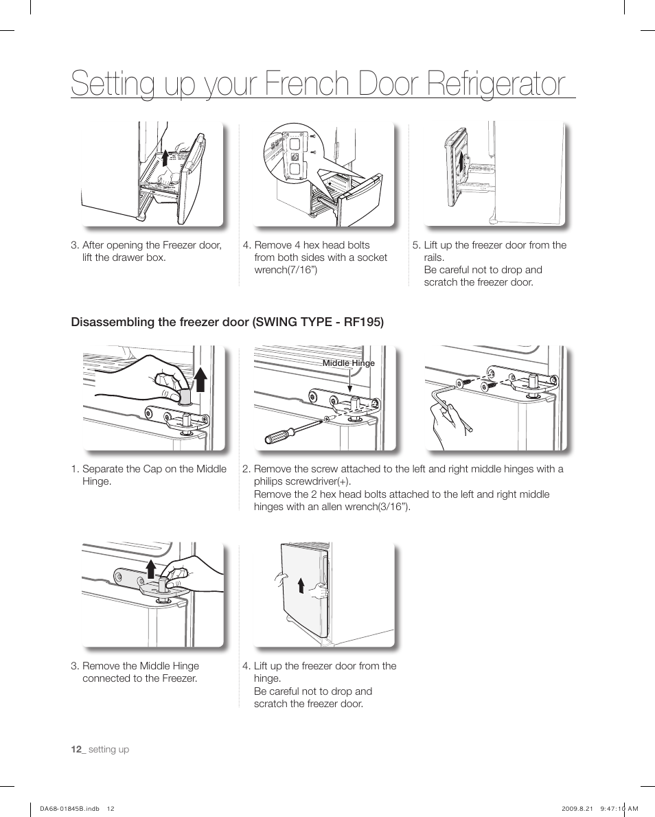 Setting up your french door refrigerator | Samsung RF217AB User Manual | Page 12 / 34