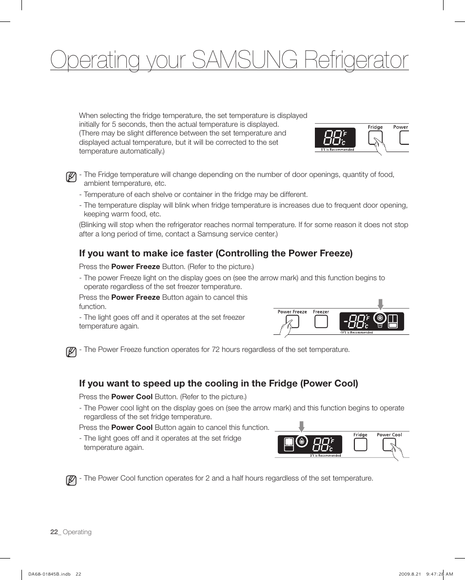 Operating your samsung refrigerator | Samsung RF217AB User Manual | Page 22 / 34
