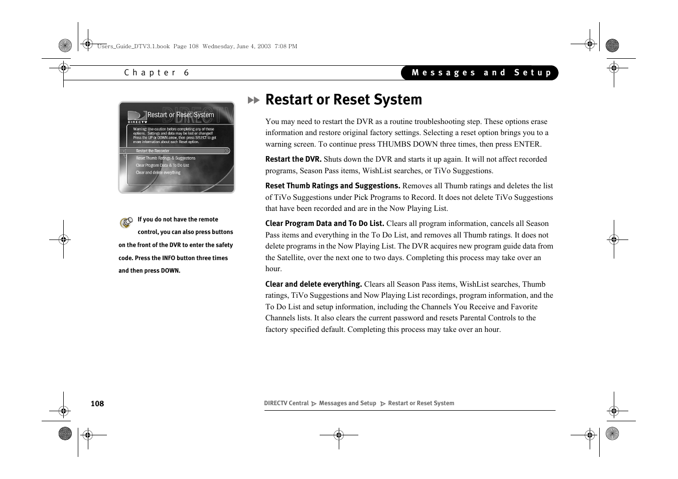 Restart or reset system | Samsung SIR-S4080R User Manual | Page 117 / 175