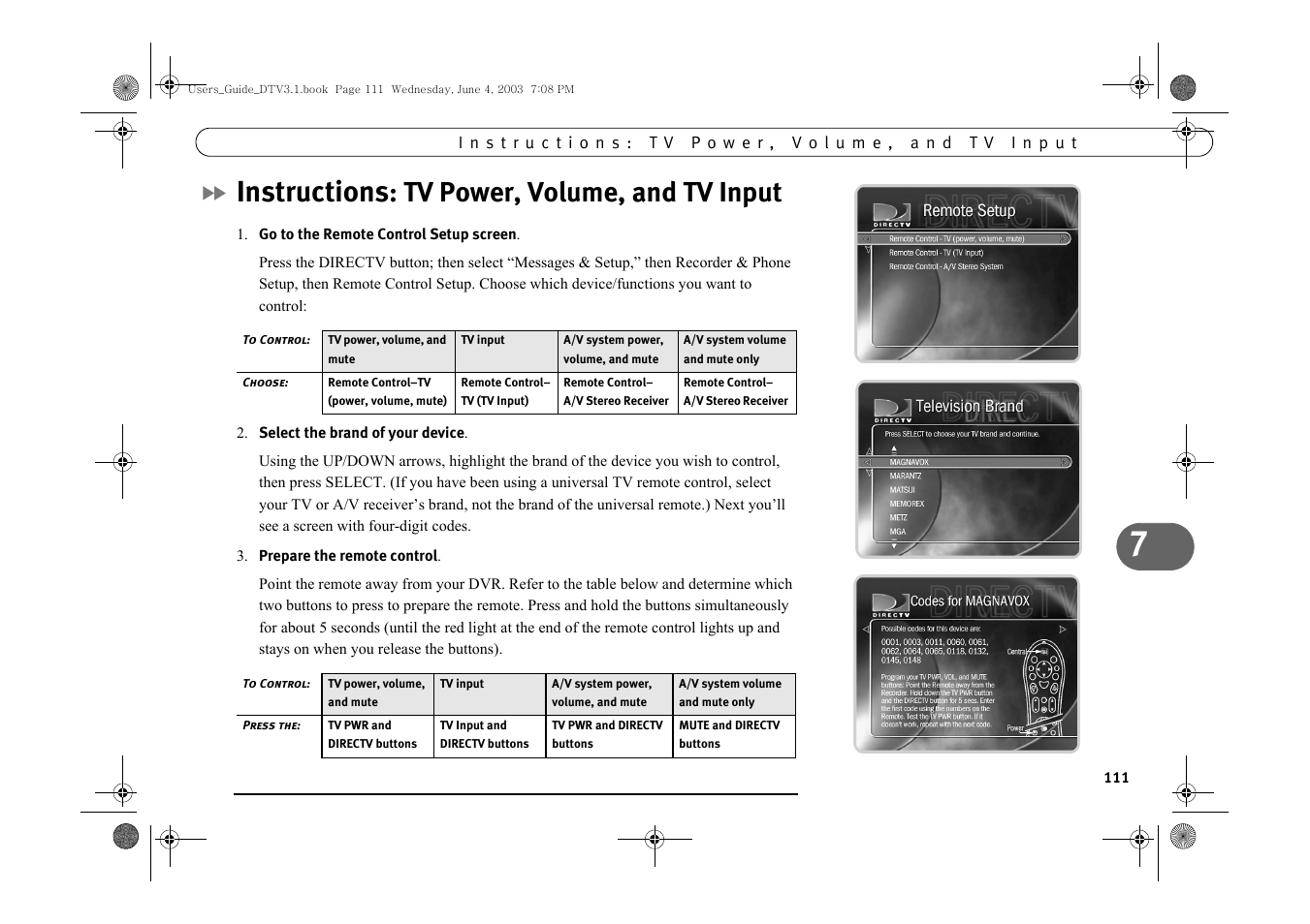 Instructions : tv power, volume, and tv input, Instructions, Tv power, volume, and tv input | Samsung SIR-S4080R User Manual | Page 120 / 175