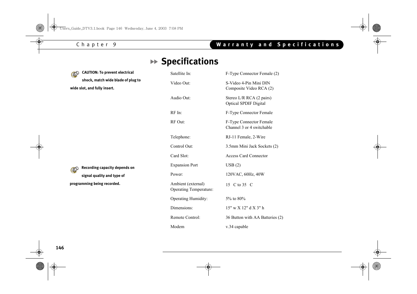 Specifications | Samsung SIR-S4080R User Manual | Page 155 / 175