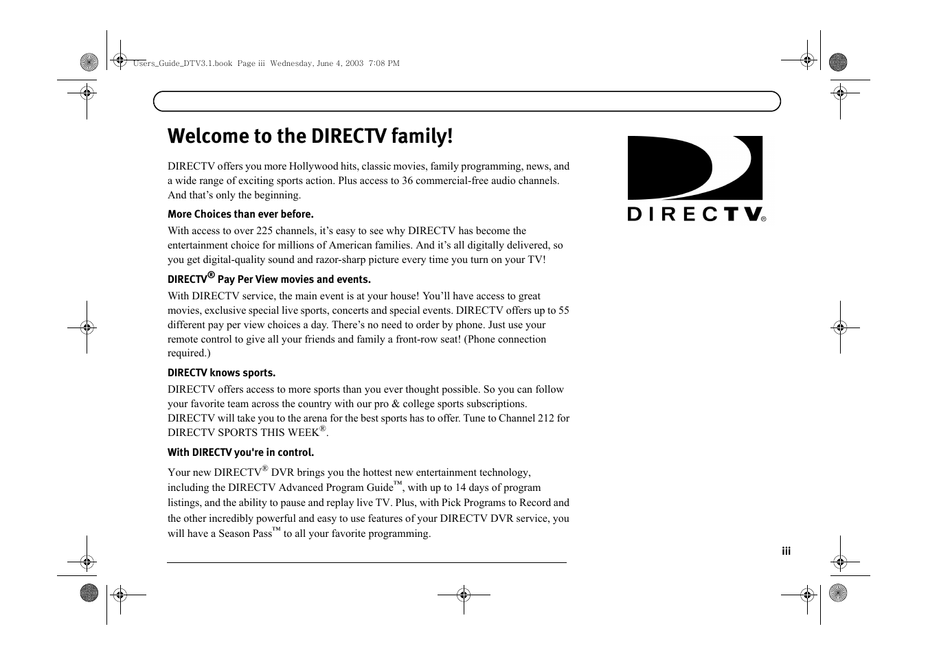 Welcome to the directv family | Samsung SIR-S4080R User Manual | Page 4 / 175