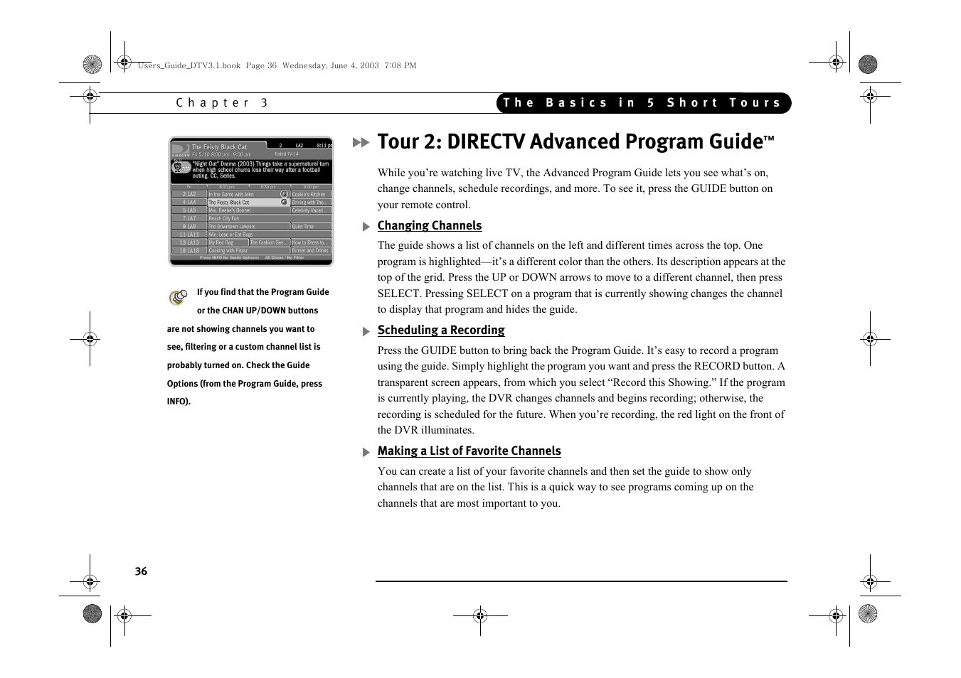 Tour 2: directv advanced program guide | Samsung SIR-S4080R User Manual | Page 45 / 175