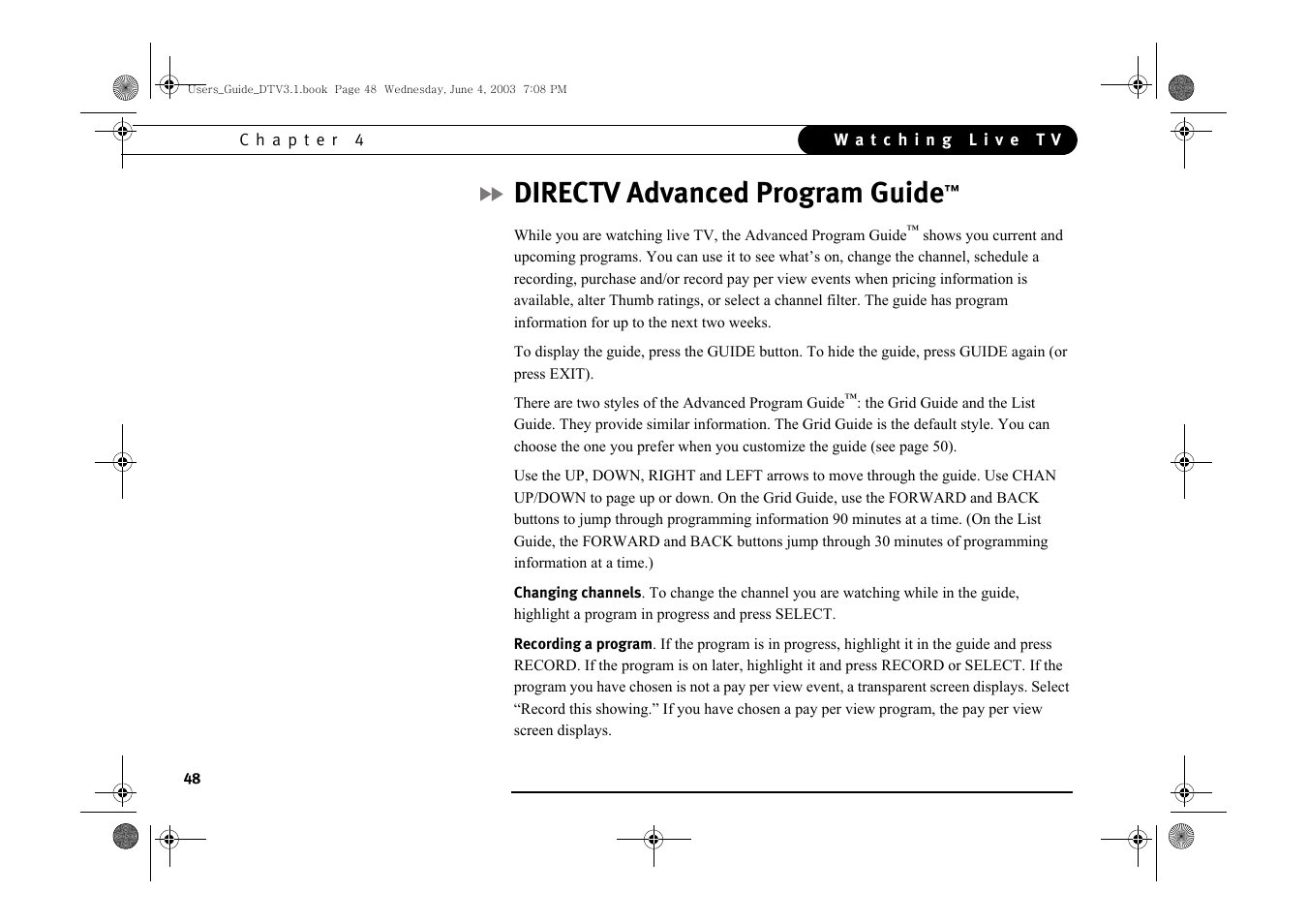 Directv advanced program guide | Samsung SIR-S4080R User Manual | Page 57 / 175