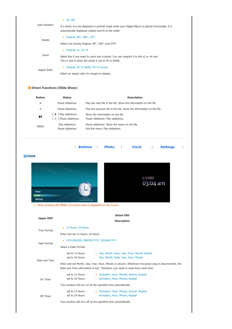 Clock | Samsung SPF-83H User Manual | Page 17 / 27