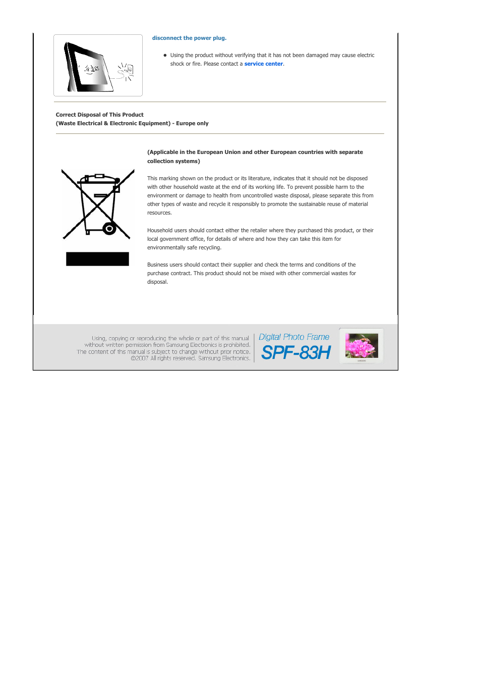 Correct disposal of this product, Overview | Samsung SPF-83H User Manual | Page 6 / 27