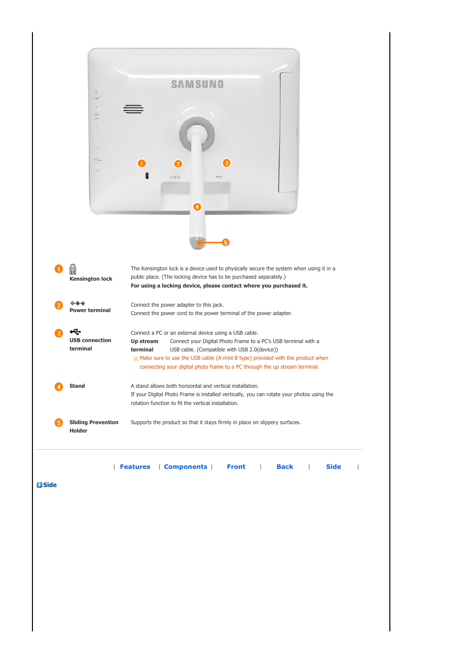 Side | Samsung SPF-83H User Manual | Page 9 / 27