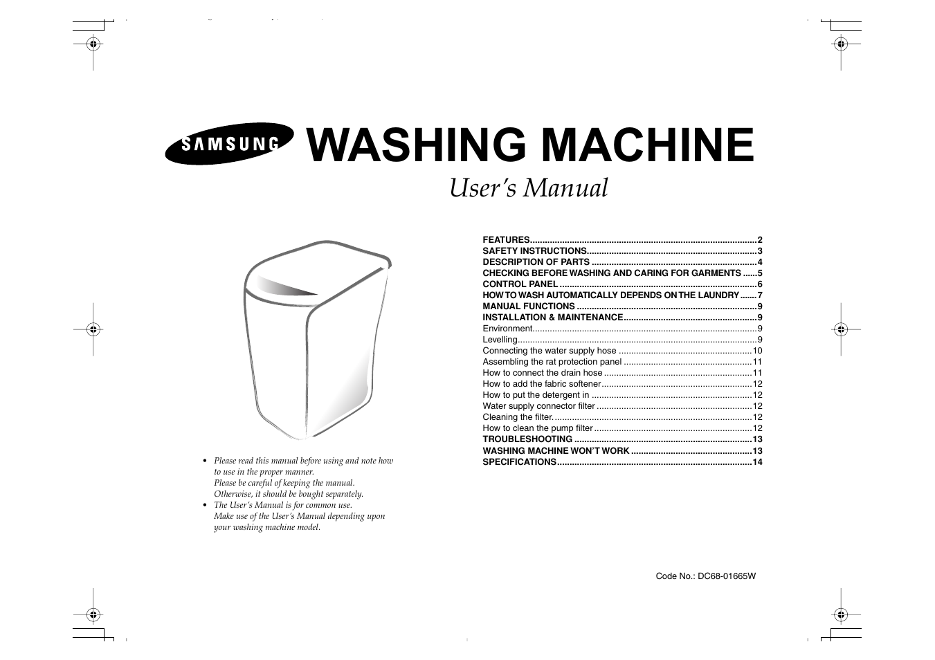 Samsung Washing Maching User Manual | 14 pages