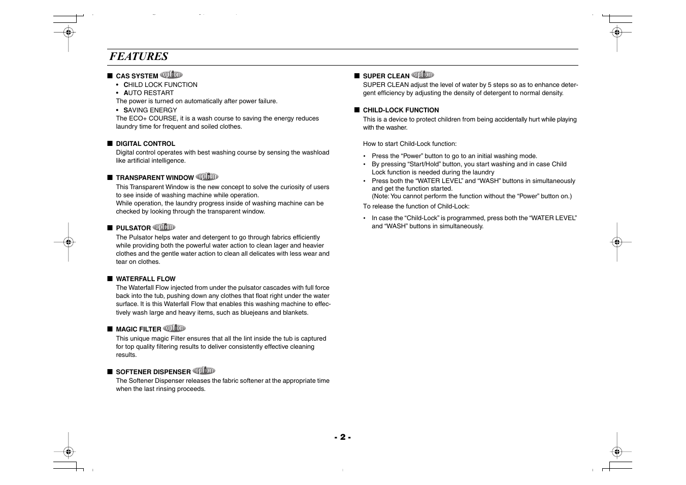 Features | Samsung Washing Maching User Manual | Page 2 / 14
