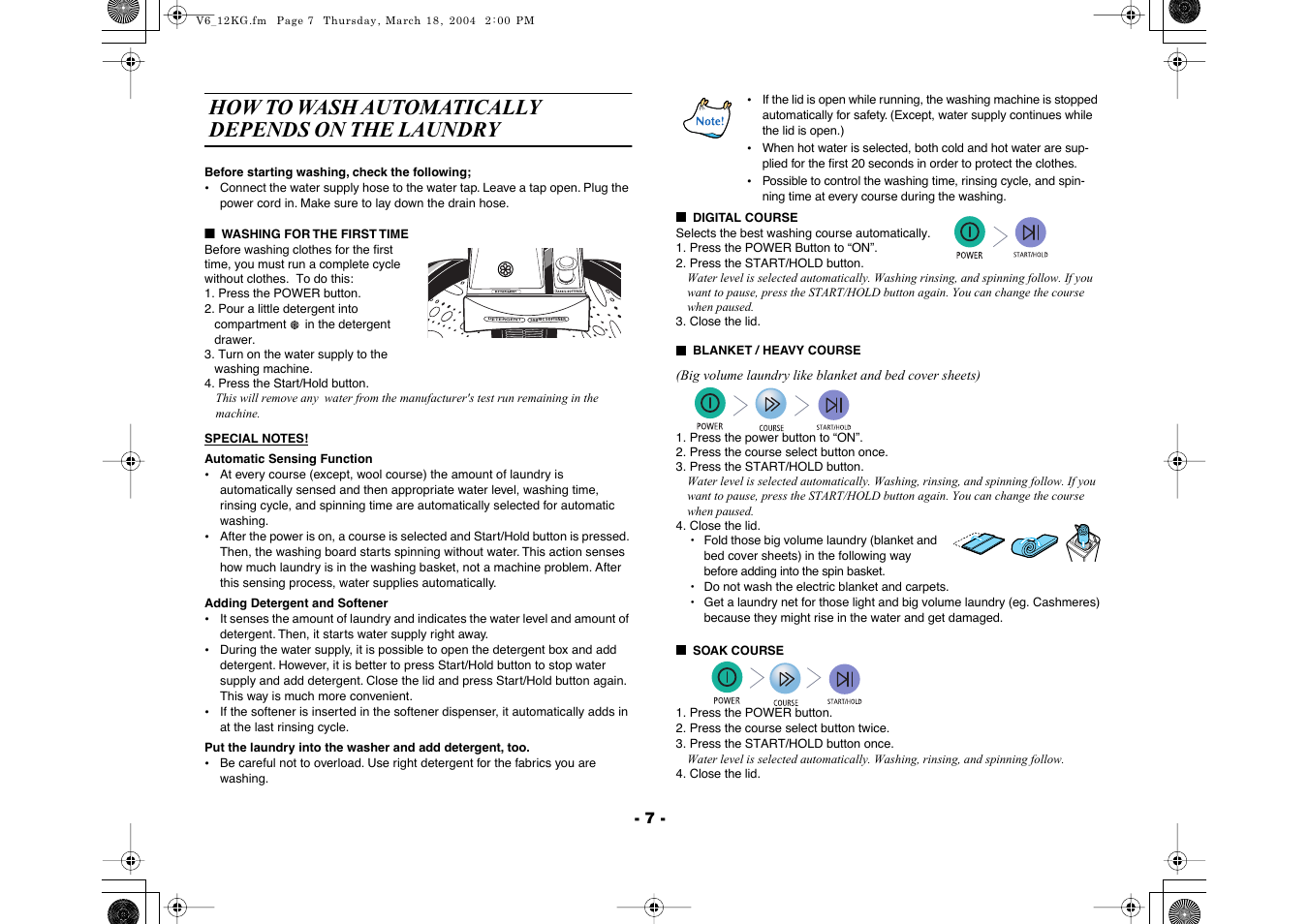 How to wash automatically depends on the laundry | Samsung Washing Maching User Manual | Page 7 / 14