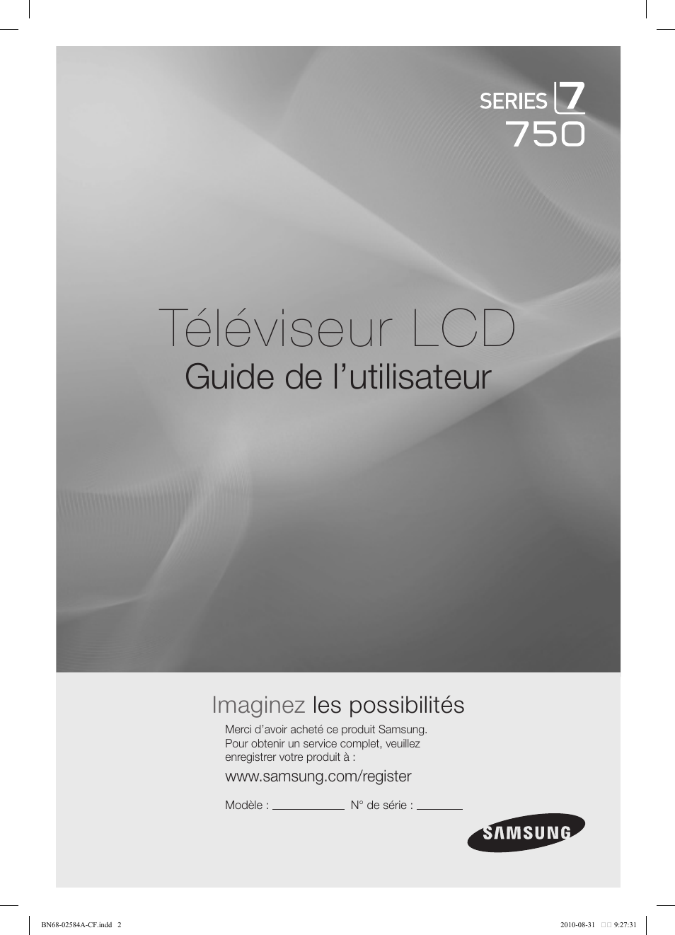 Téléviseur lcd, Guide de l’utilisateur, Imaginez les possibilités | Samsung 750 User Manual | Page 123 / 184
