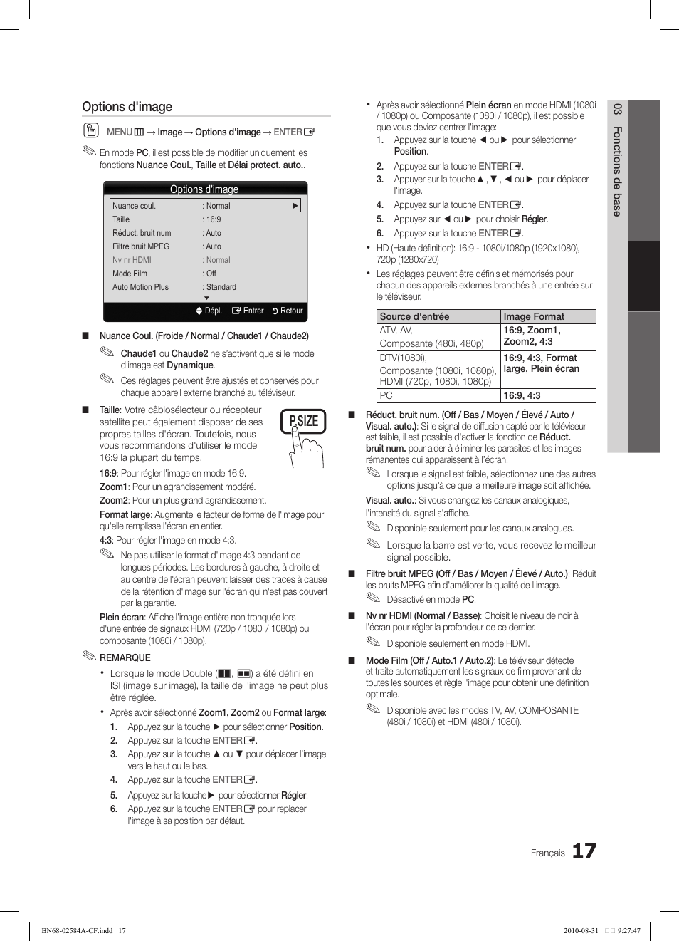 Options d'image | Samsung 750 User Manual | Page 139 / 184