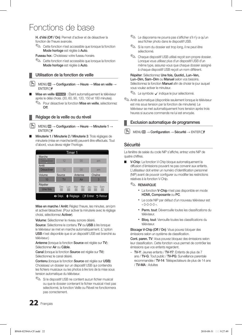 Fonctions de base, Sécurité | Samsung 750 User Manual | Page 144 / 184