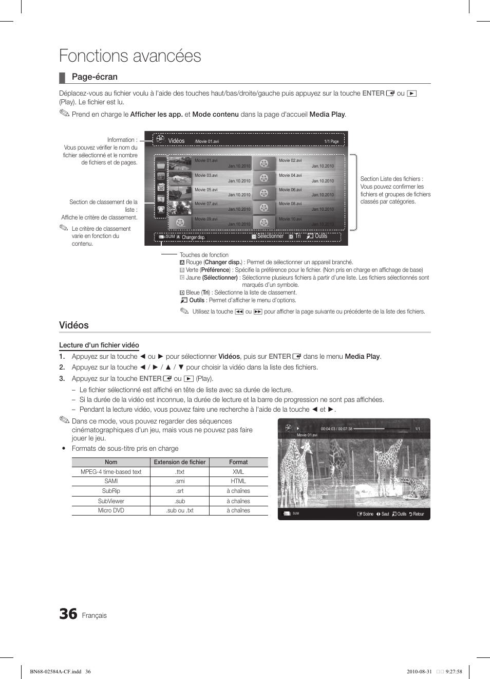 Fonctions avancées, Vidéos, Page-écran | Samsung 750 User Manual | Page 158 / 184