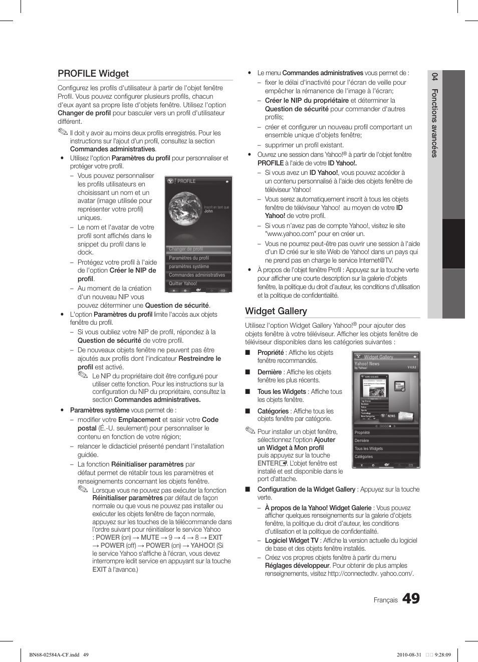 Profile widget, Widget gallery | Samsung 750 User Manual | Page 171 / 184