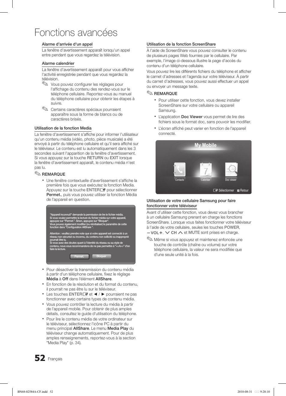 Fonctions avancées | Samsung 750 User Manual | Page 174 / 184
