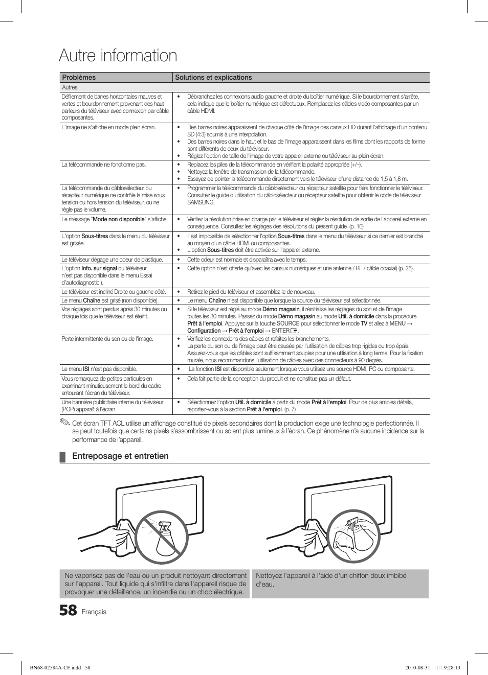 Autre information, Entreposage et entretien | Samsung 750 User Manual | Page 180 / 184