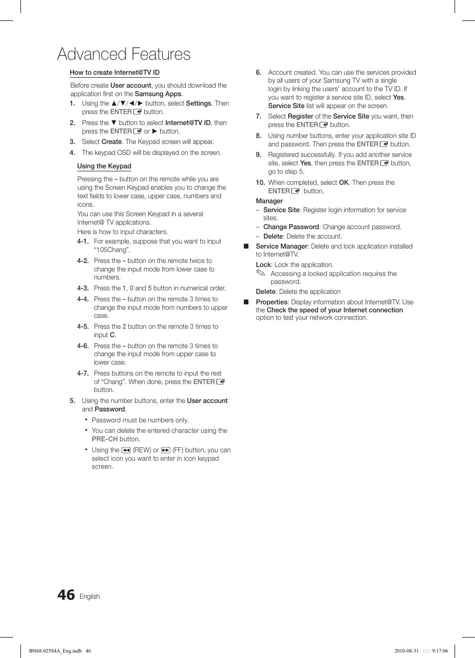 Advanced features | Samsung 750 User Manual | Page 46 / 184