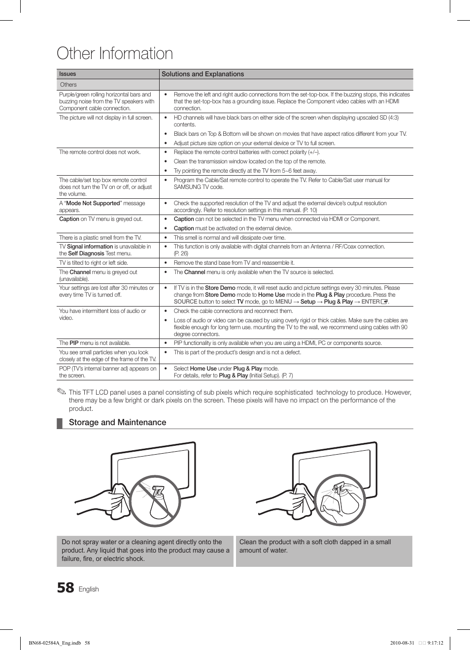 Other information, Storage and maintenance | Samsung 750 User Manual | Page 58 / 184
