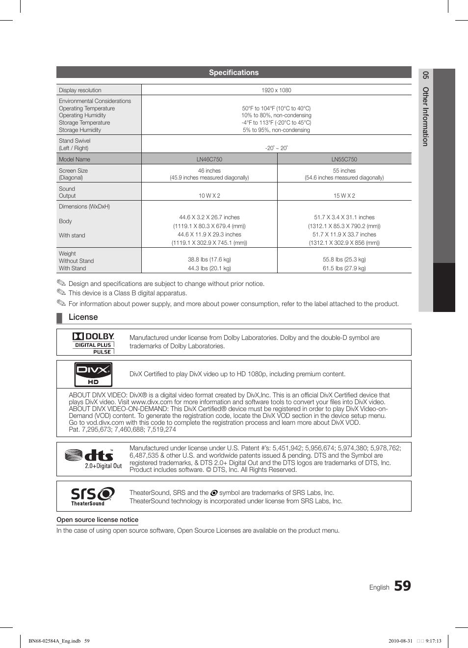 License | Samsung 750 User Manual | Page 59 / 184