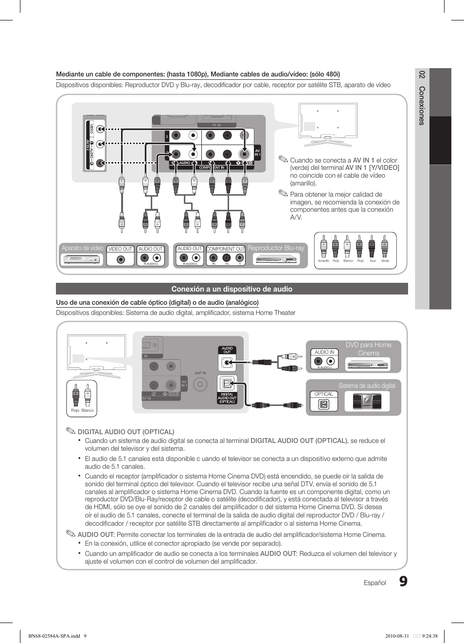 02 conexiones, Conexión a un dispositivo de audio | Samsung 750 User Manual | Page 69 / 184