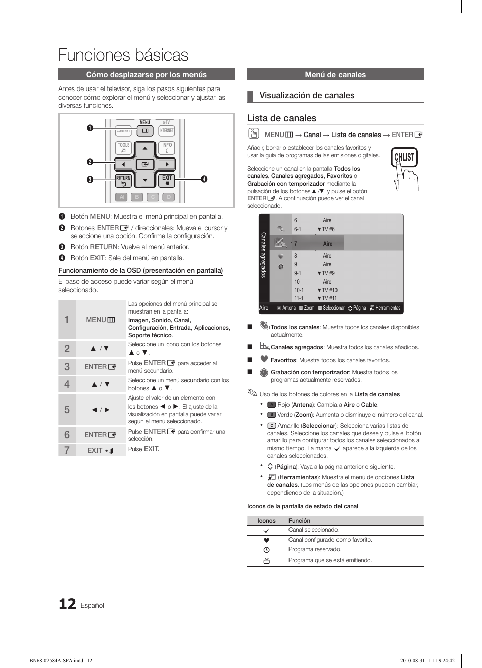 Funciones básicas, Lista de canales | Samsung 750 User Manual | Page 72 / 184