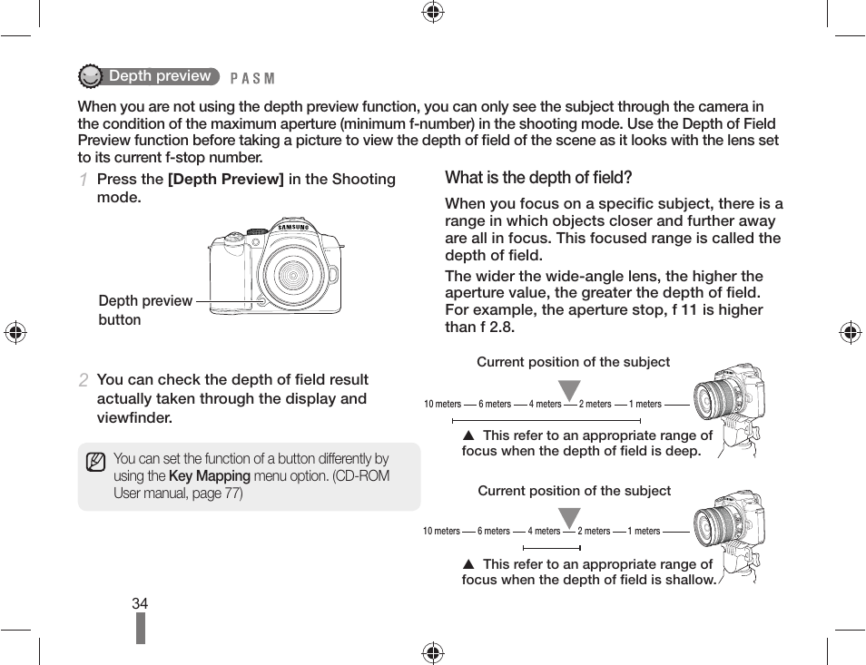 What is the depth of fi eld | Samsung AD68-04519A User Manual | Page 34 / 100