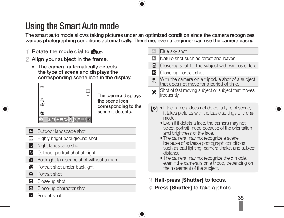 Using the smart auto mode | Samsung AD68-04519A User Manual | Page 35 / 100