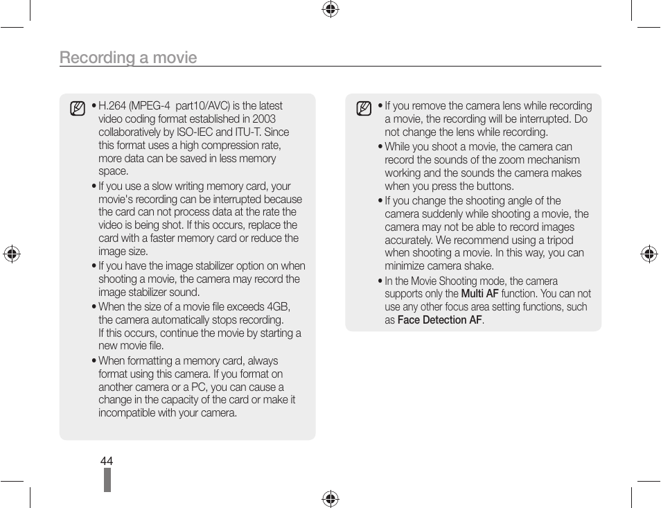 Recording a movie | Samsung AD68-04519A User Manual | Page 44 / 100