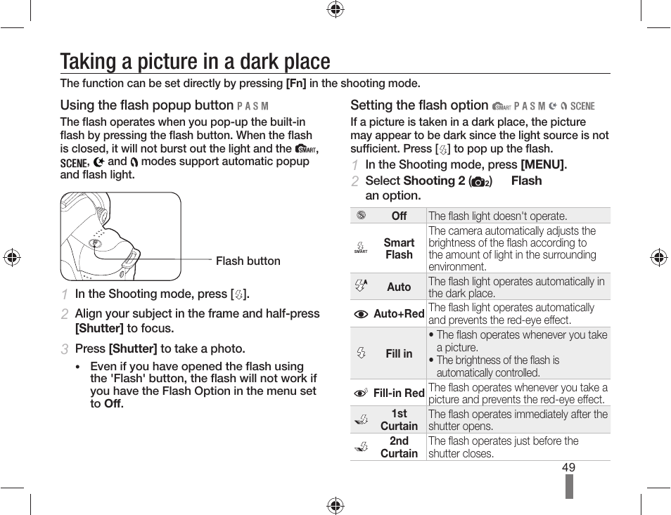 Taking a picture in a dark place | Samsung AD68-04519A User Manual | Page 49 / 100