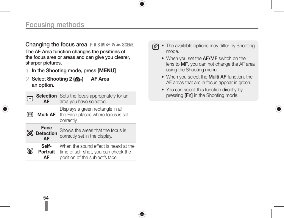 Focusing methods | Samsung AD68-04519A User Manual | Page 54 / 100