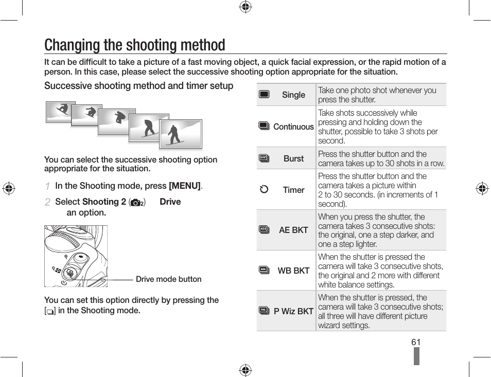 Changing the shooting method | Samsung AD68-04519A User Manual | Page 61 / 100