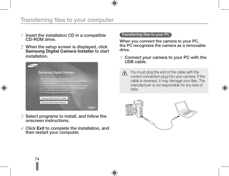 Transferring files to your computer | Samsung AD68-04519A User Manual | Page 74 / 100