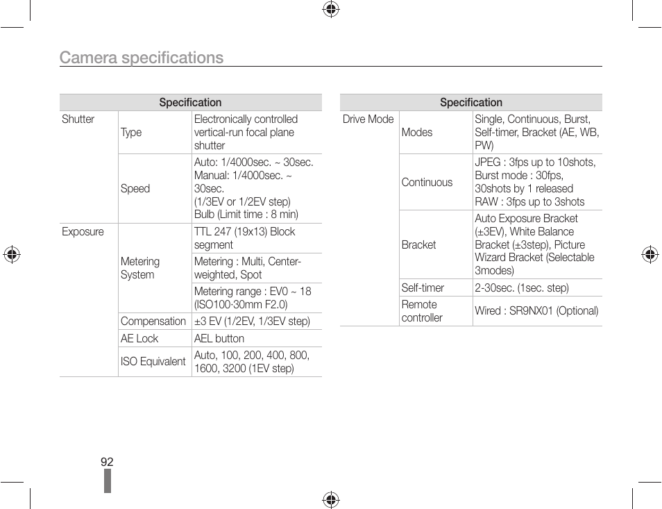 Camera specifications | Samsung AD68-04519A User Manual | Page 92 / 100