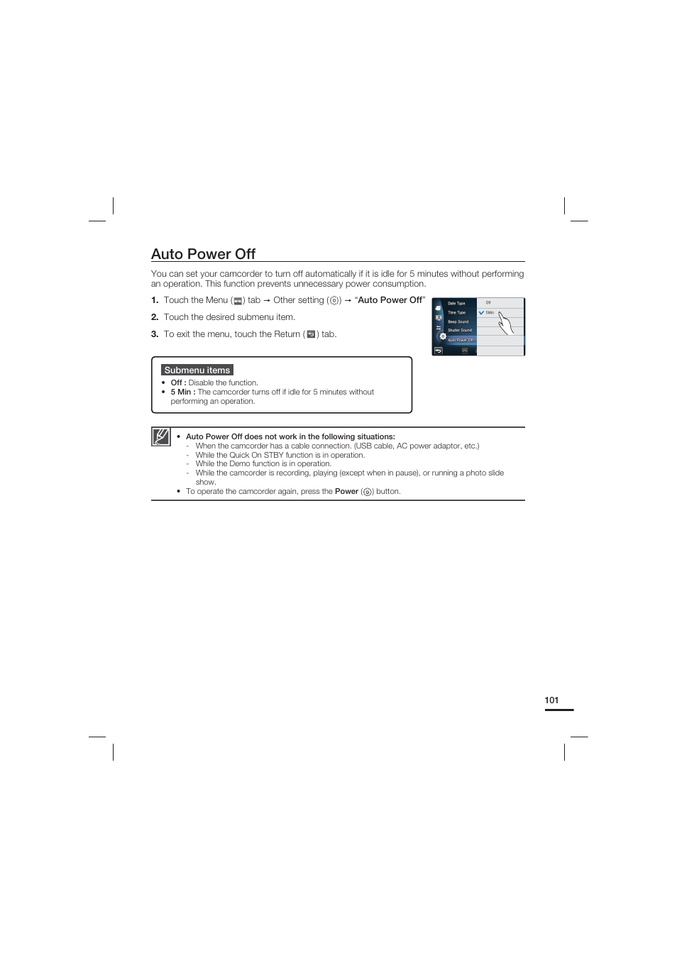 Auto power off | Samsung HMX-S10 User Manual | Page 111 / 165