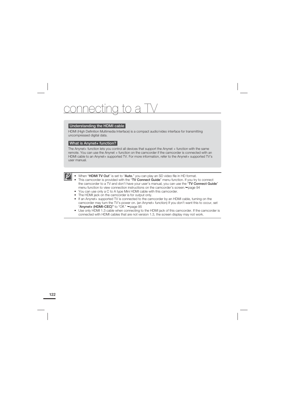 Connecting to a tv | Samsung HMX-S10 User Manual | Page 132 / 165