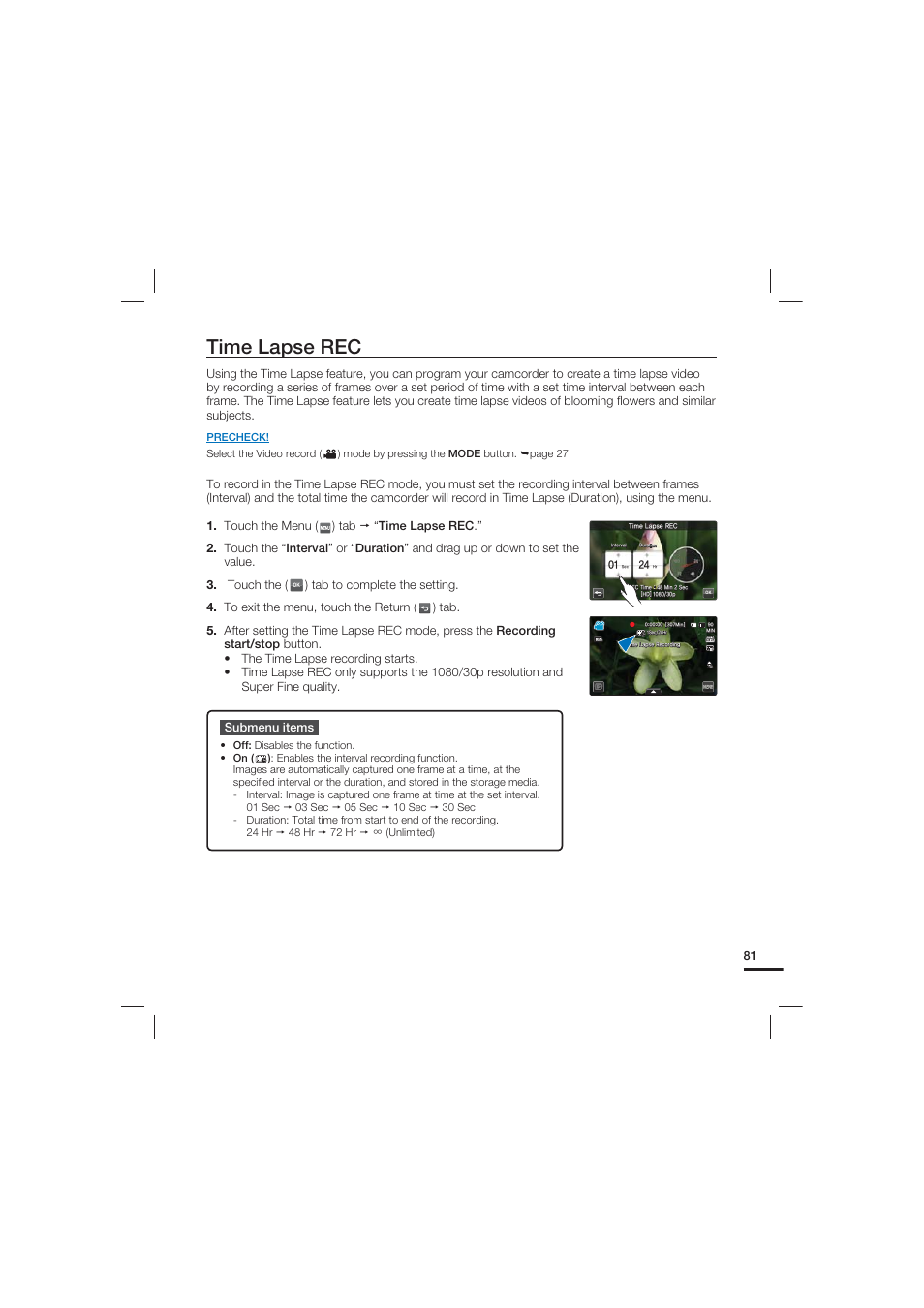 Time lapse rec | Samsung HMX-S10 User Manual | Page 91 / 165