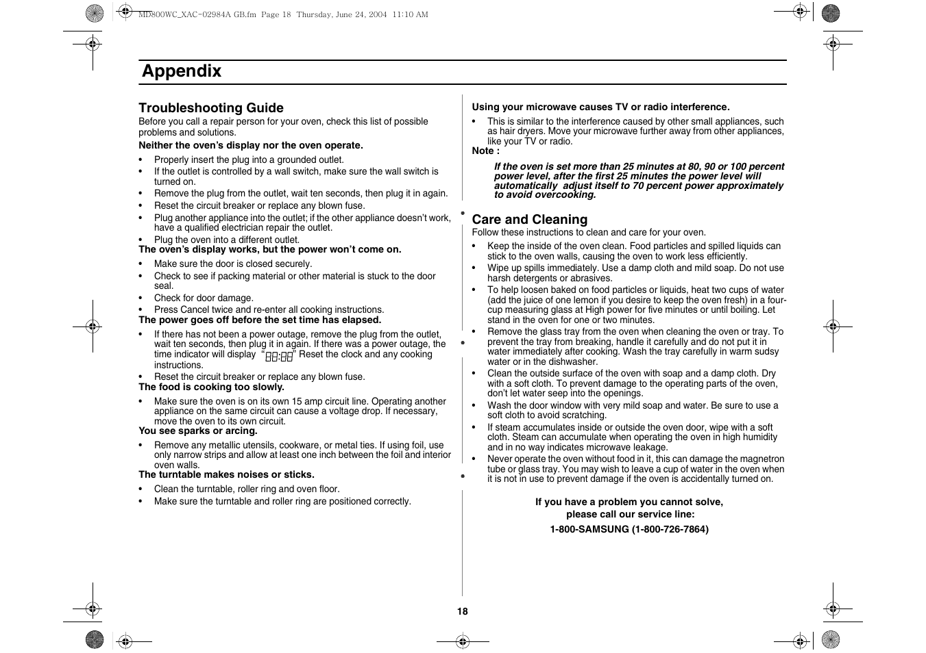 Appendix | Samsung MD800 User Manual | Page 18 / 20