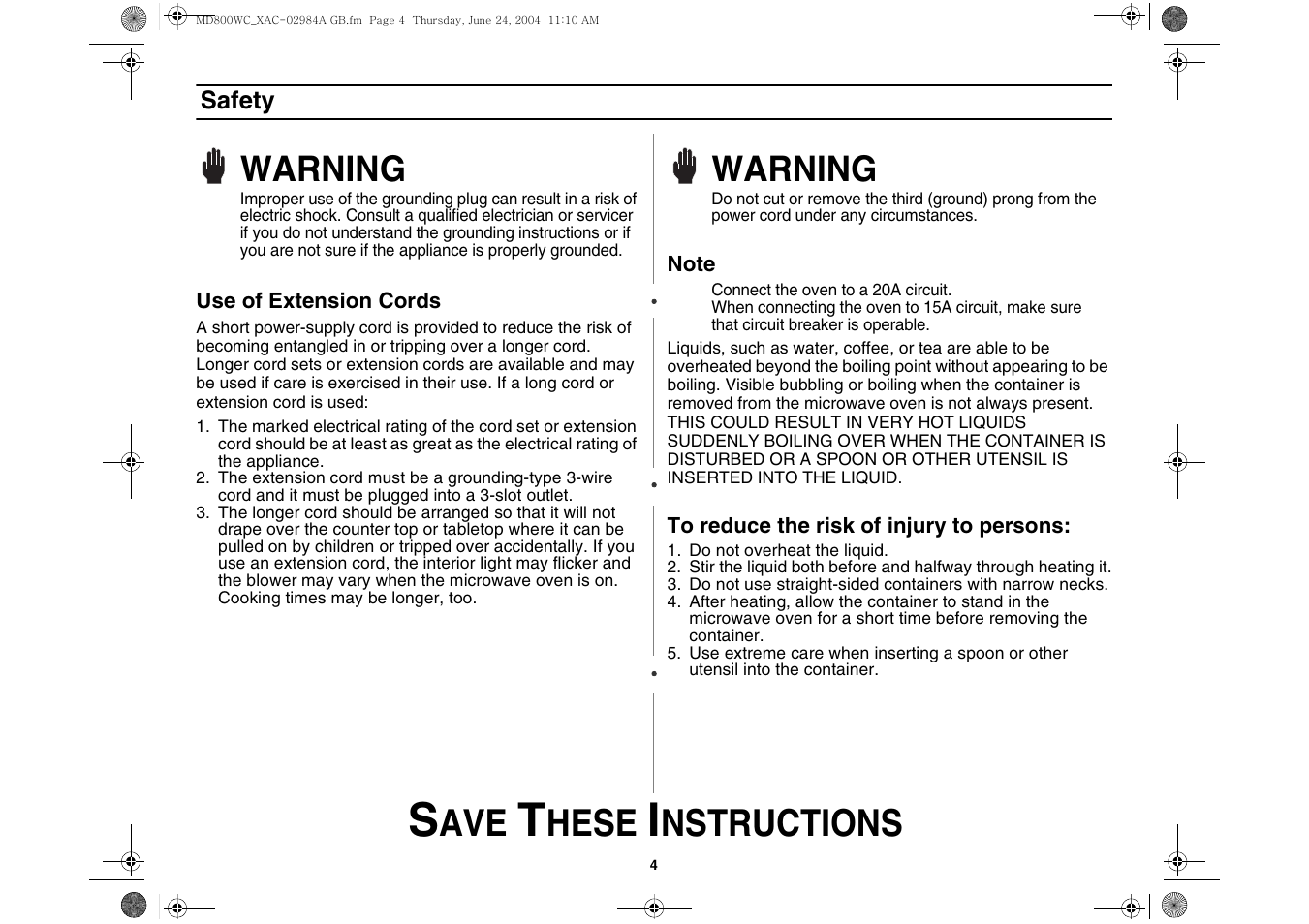 Hese, Nstructions, Warning | Samsung MD800 User Manual | Page 4 / 20